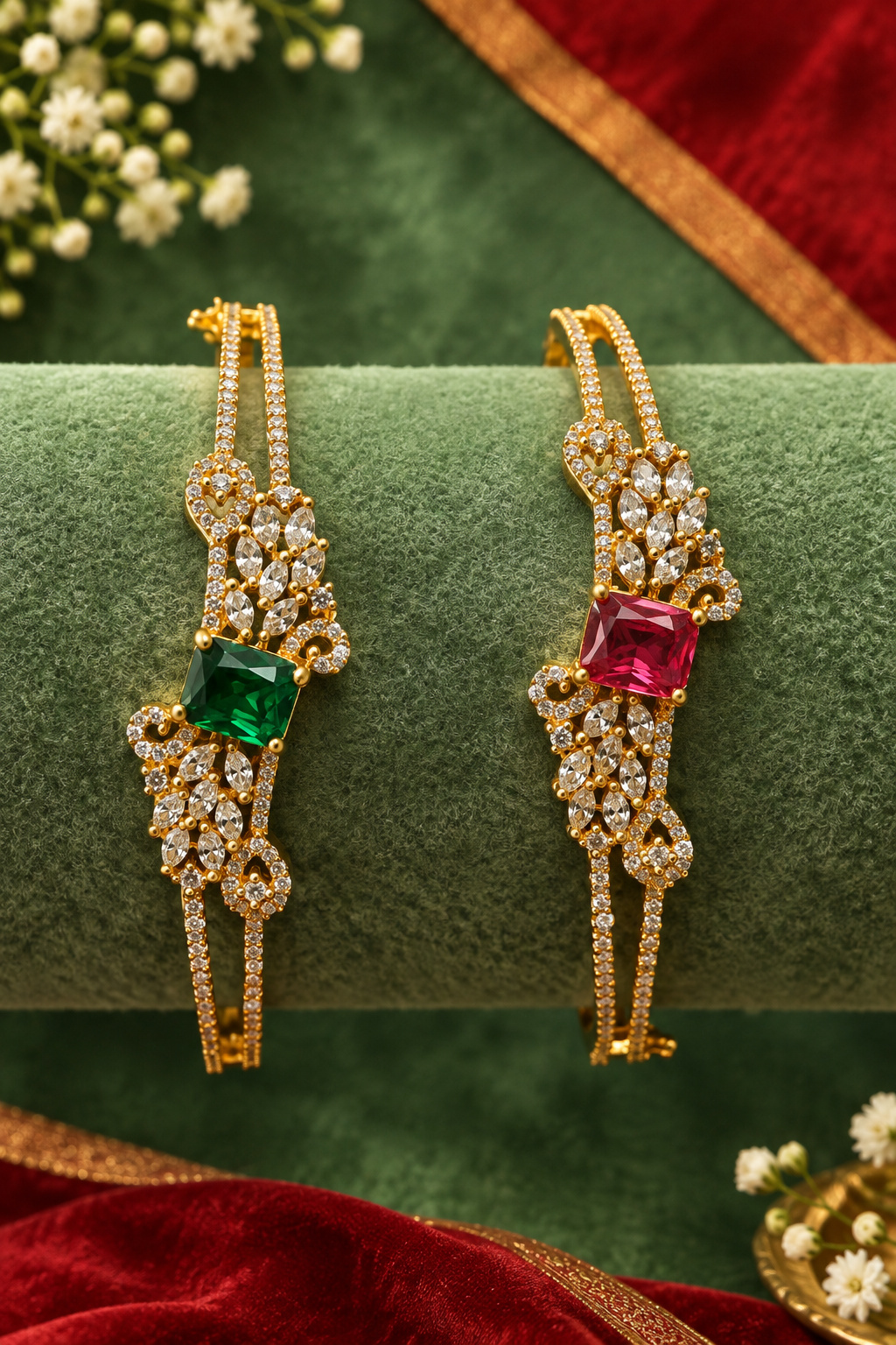 Emerald & Ruby Dual Stone Royal Kada