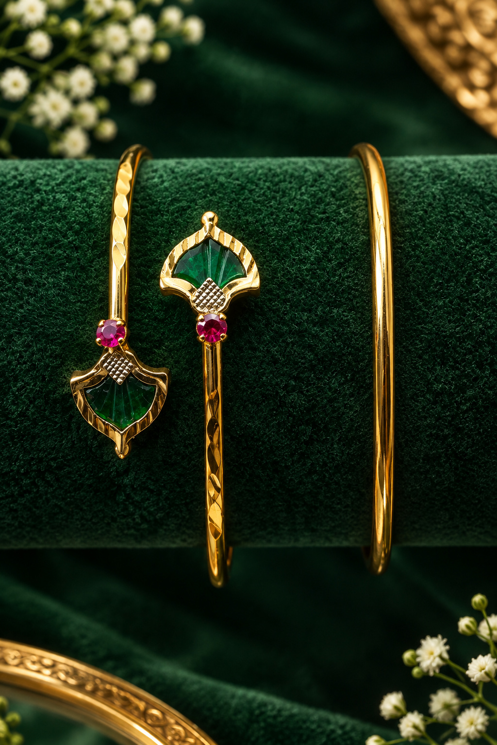 Fan Motif Emerald & Ruby Open Kada