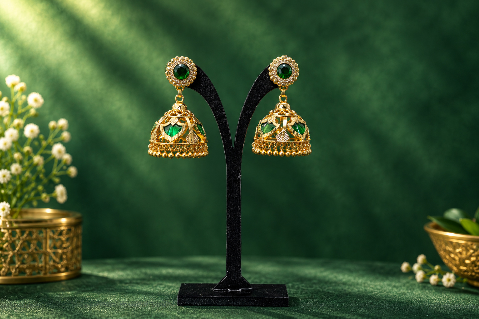 Emerald Teardrop Diamond Halo Earrings
