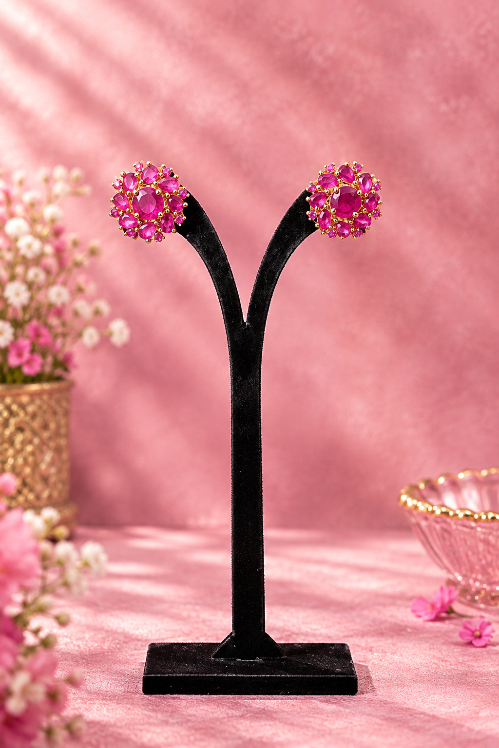 Pink Sapphire Bloom Solitaire Studs